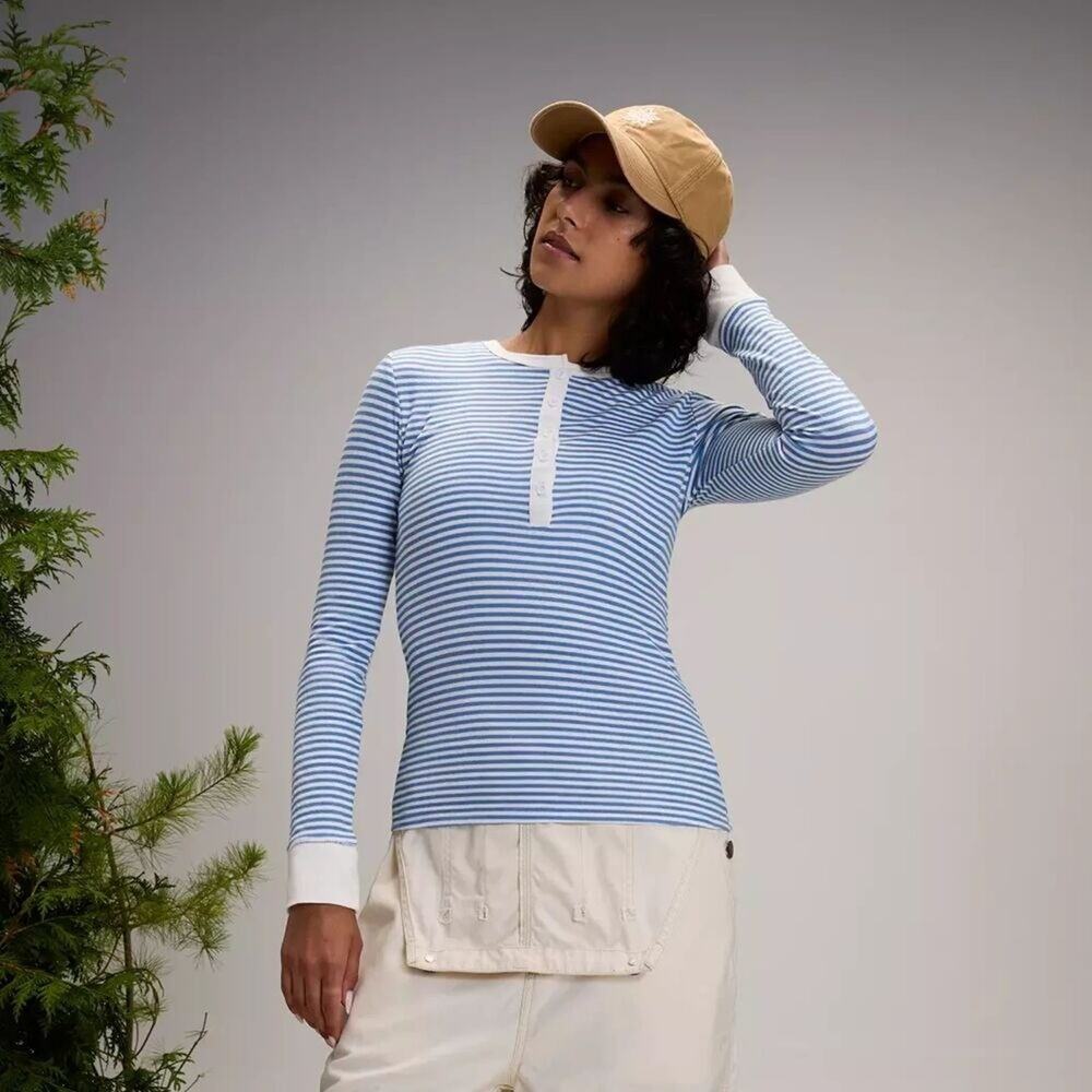 Alpine Design Women's‎ Long Sleeve Henley Shirt Stripe Blue Size Large NWT